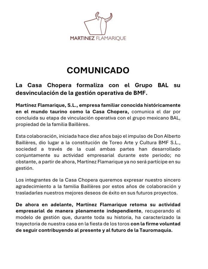Casa Chopera y el Grupo BAL ponen fin a una década de alianza en la gestión operativa de BMF