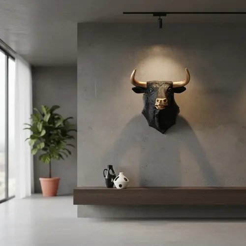 Escultura De Cabeza De Toro De Lidia Negra Adorno Minimalist
